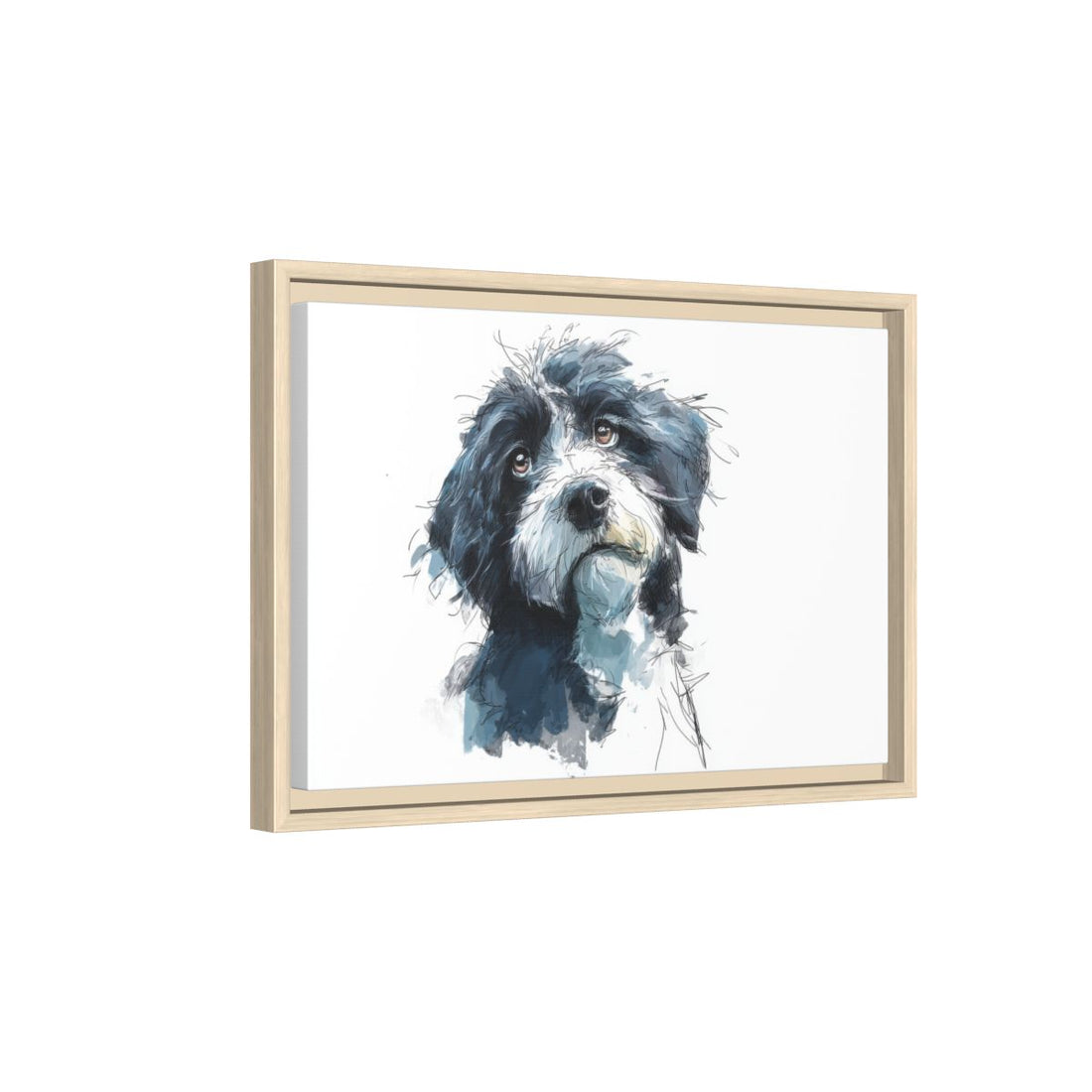 Portuguese Water Dog Canvas Wall Art – natural wood framed canvas