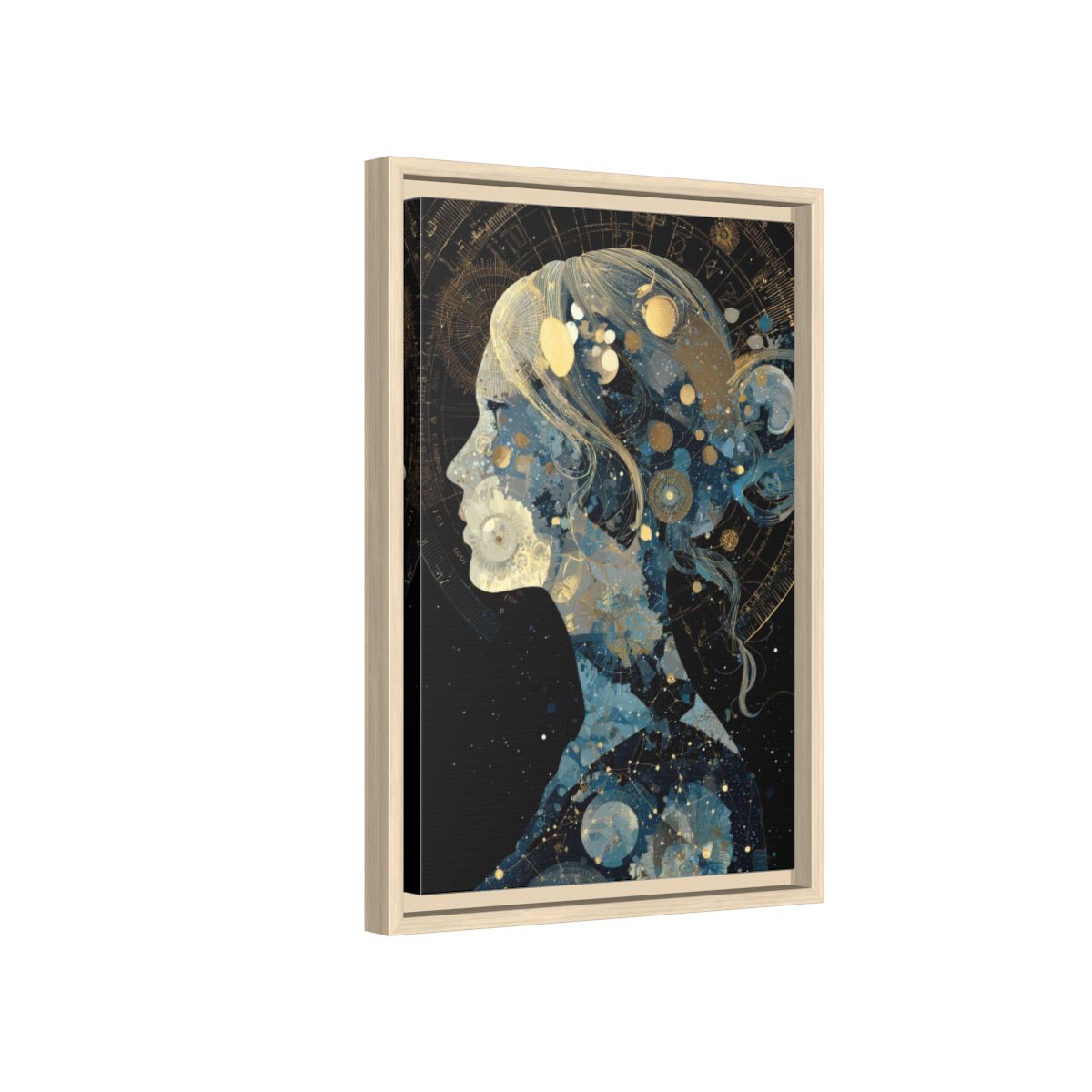 Celestial Woman Silhouette Canvas Art – natural wood framed canvas