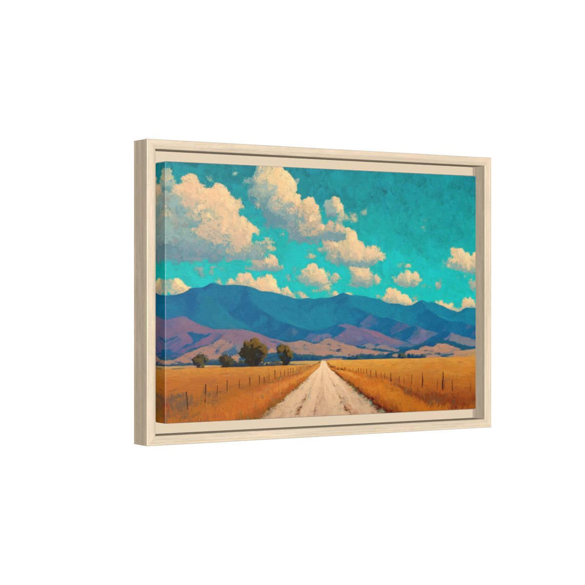 Mountain Road Landscape Canvas Wall Art – natural wood framed canvas