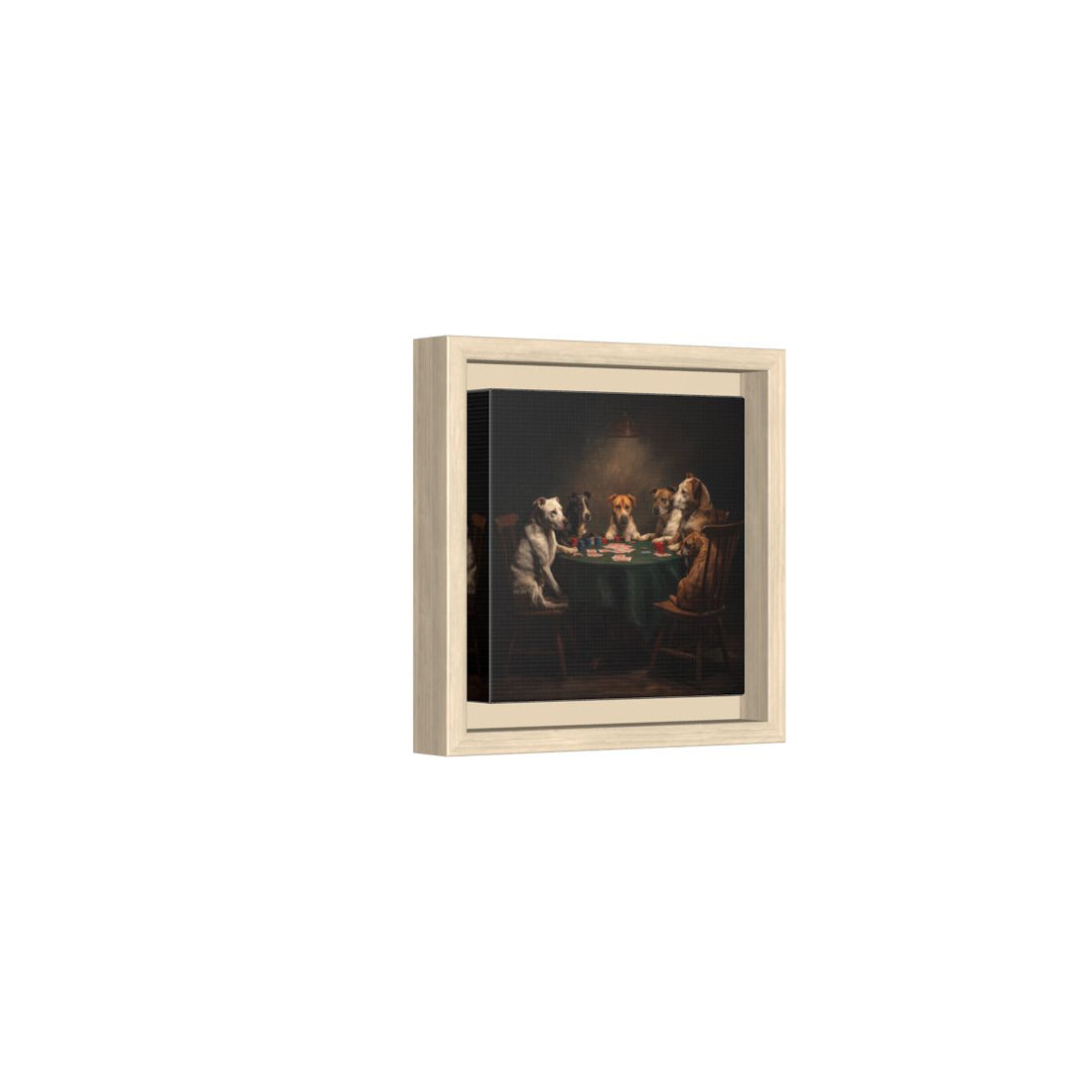 Dogs Playing Poker Canvas Wall Art – natural wood framed canvas