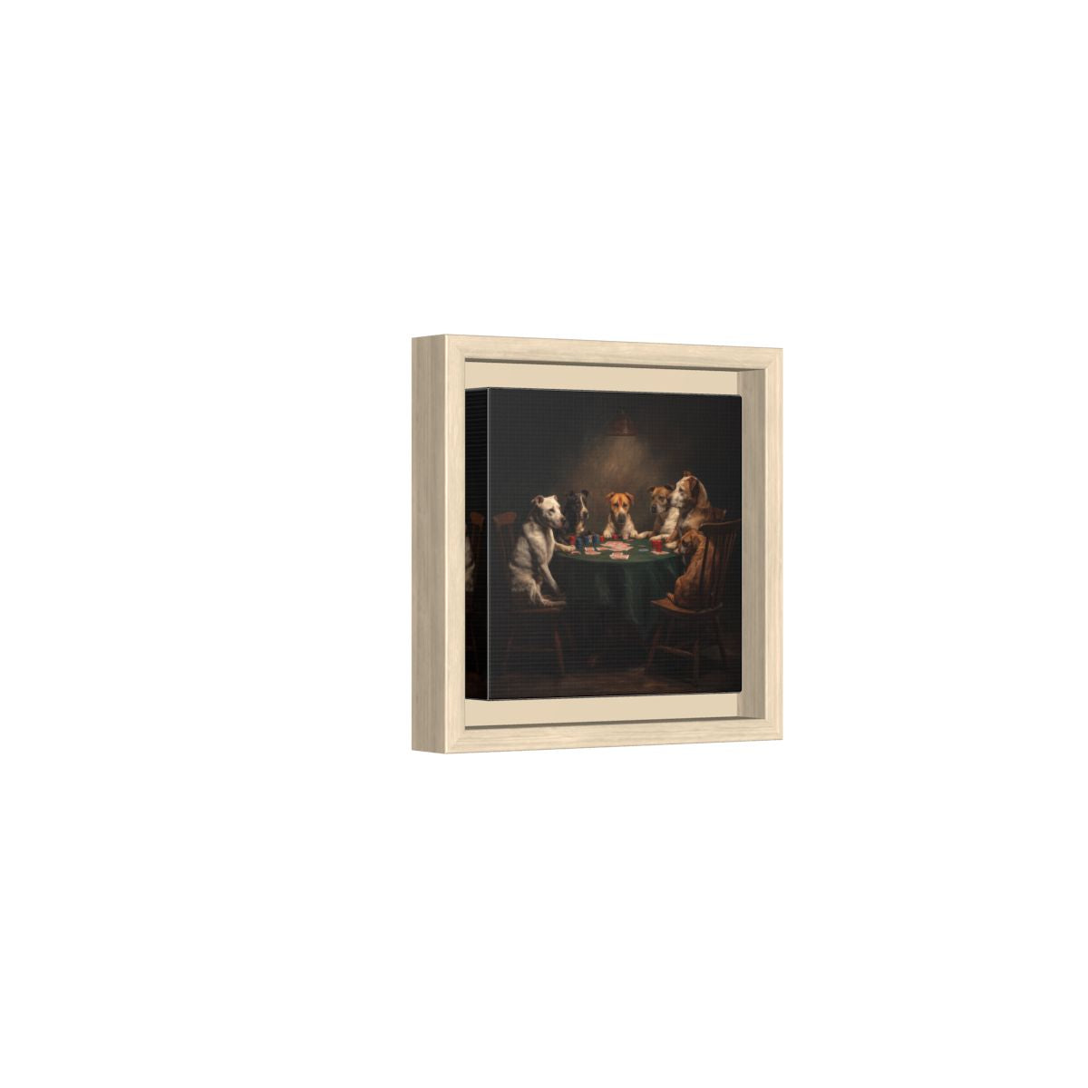 Dogs Playing Poker Canvas Wall Art – natural wood framed canvas