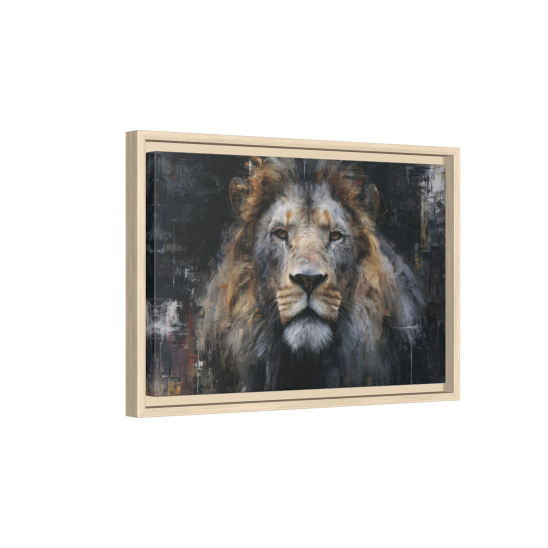 Modern Lion Portrait Canvas Wall Art – natural wood framed canvas