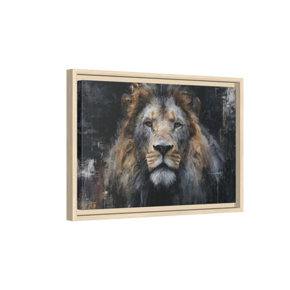 Modern Lion Portrait Canvas Wall Art – natural wood framed canvas