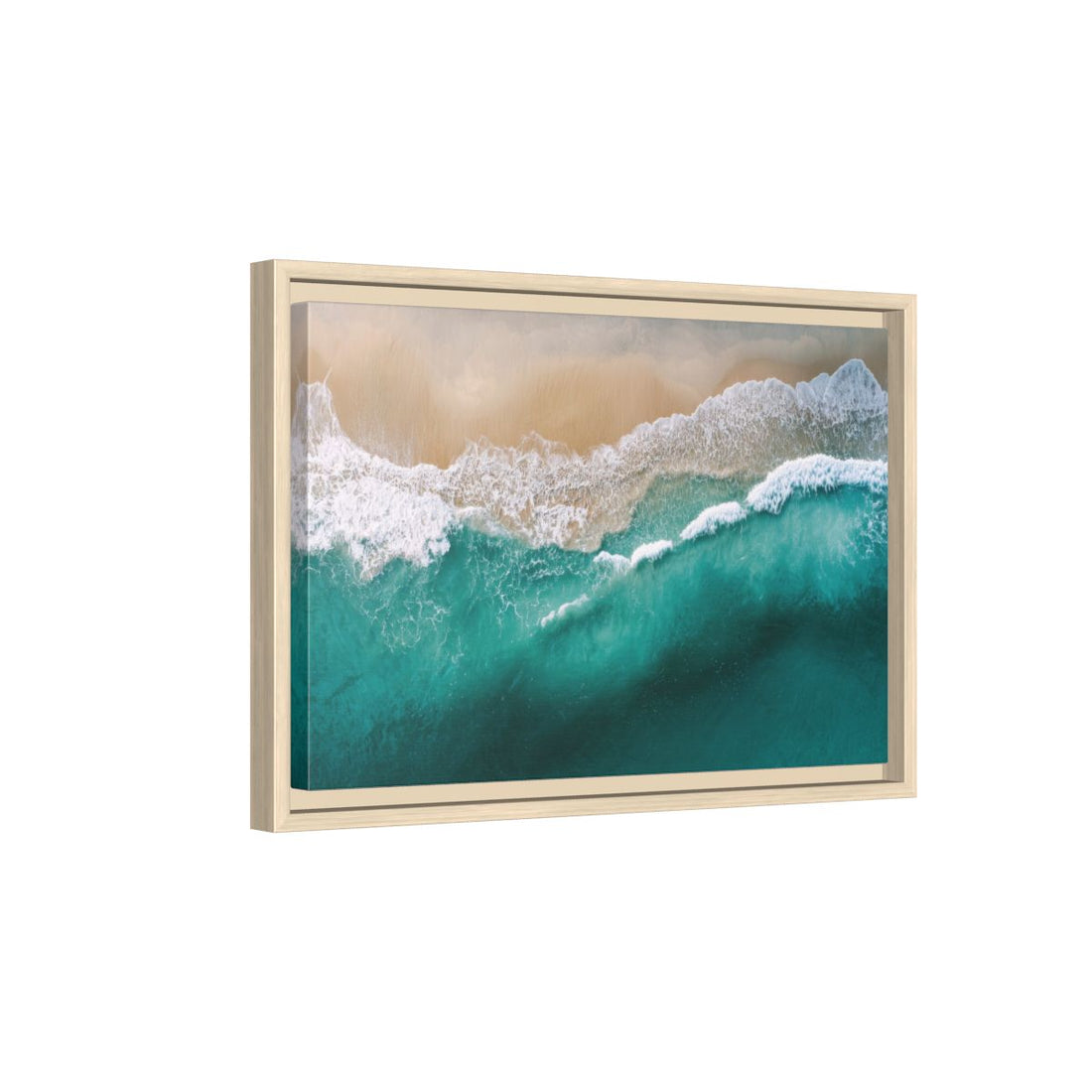 Aerial Ocean Waves Canvas Wall Art – natural wood framed canvas