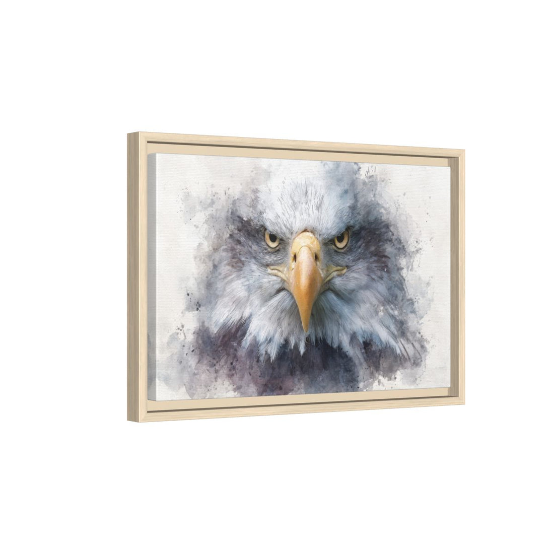 Bald Eagle Watercolor Canvas Print – natural wood framed canvas