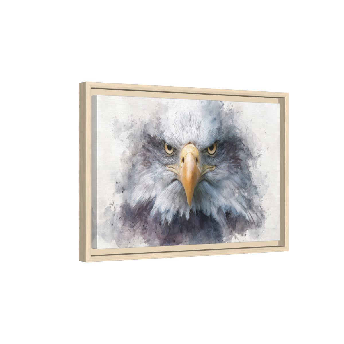 Bald Eagle Watercolor Canvas Print – natural wood framed canvas