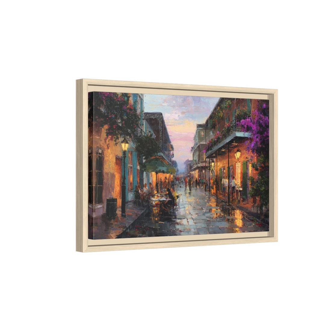 New Orleans French Quarter Canvas Print – natural wood framed canvas