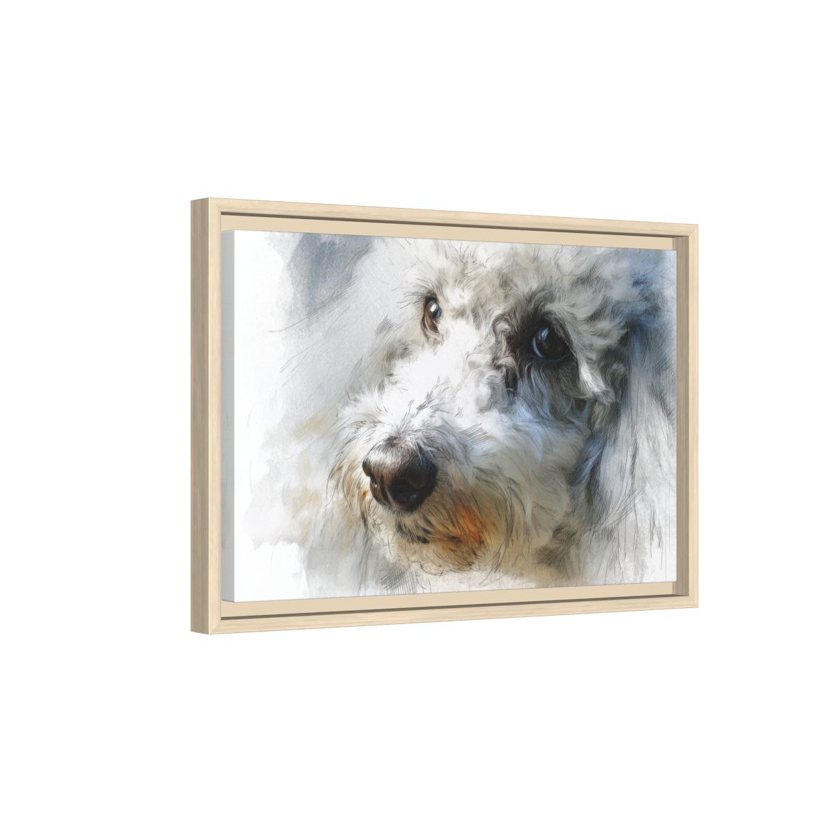 Poodle Portrait Wall Art – natural wood framed canvas