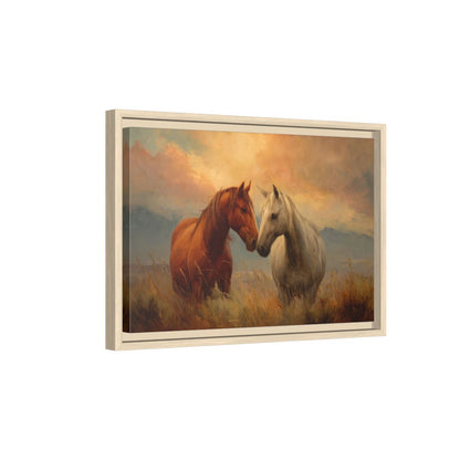 Romantic Horse Canvas Wall Art – natural wood framed canvas