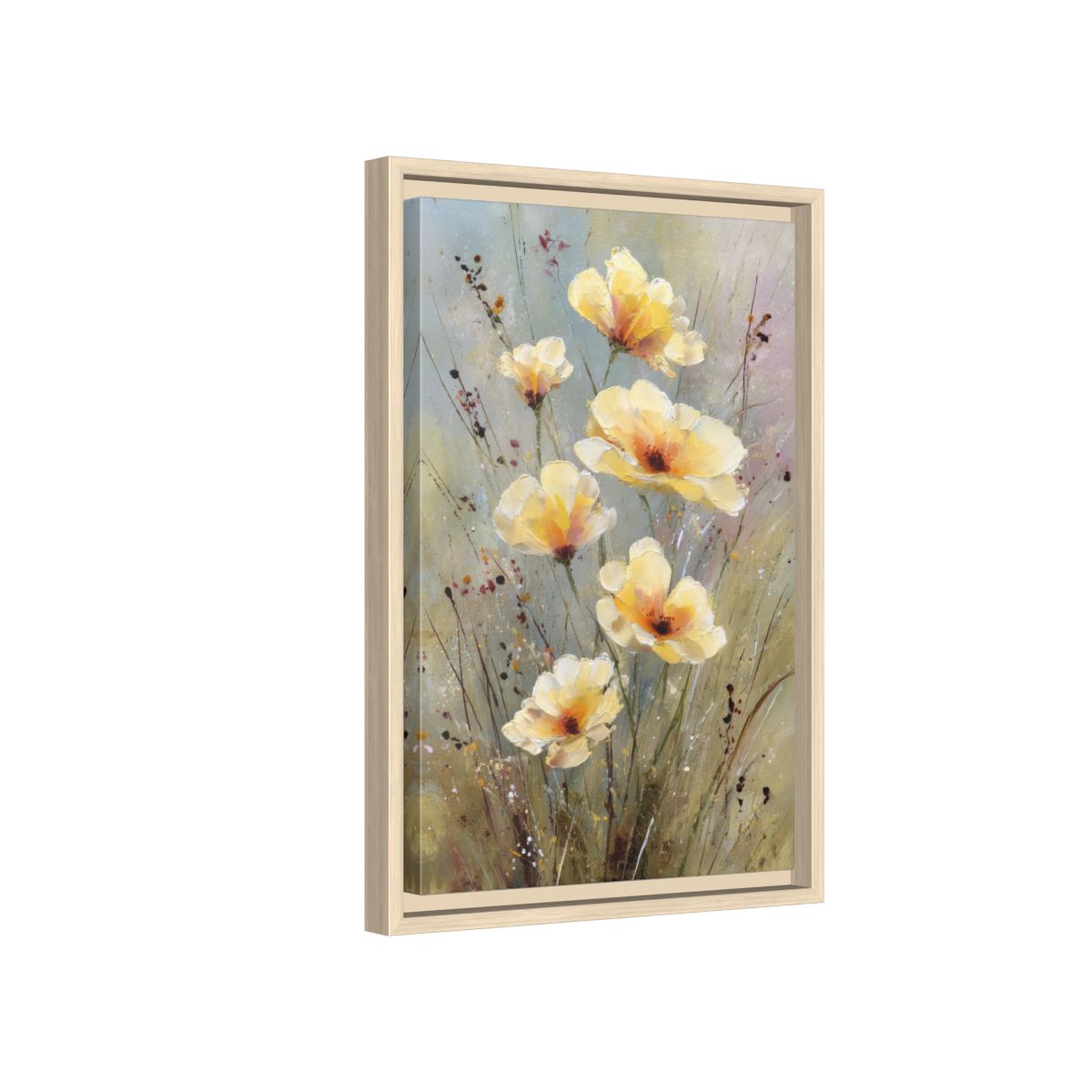 Watercolor Poppy Wall Art – natural wood framed canvas