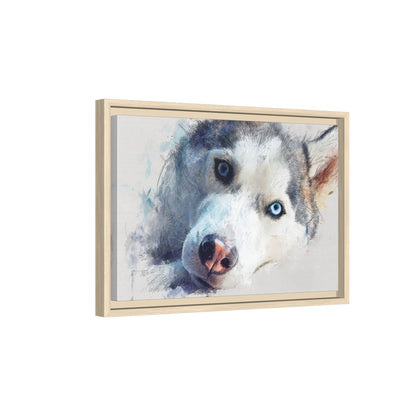 Siberian Husky Watercolor Canvas Print – natural wood framed canvas