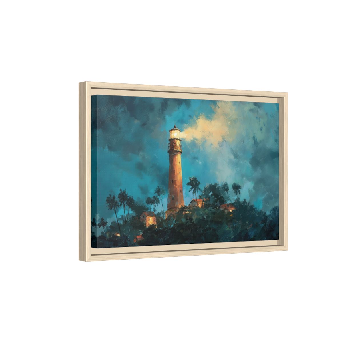 Lighthouse Canvas Wall Art – natural wood framed canvas