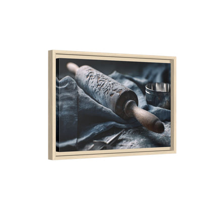 Rustic Kitchen Rolling Pin Canvas Art – natural wood framed canvas