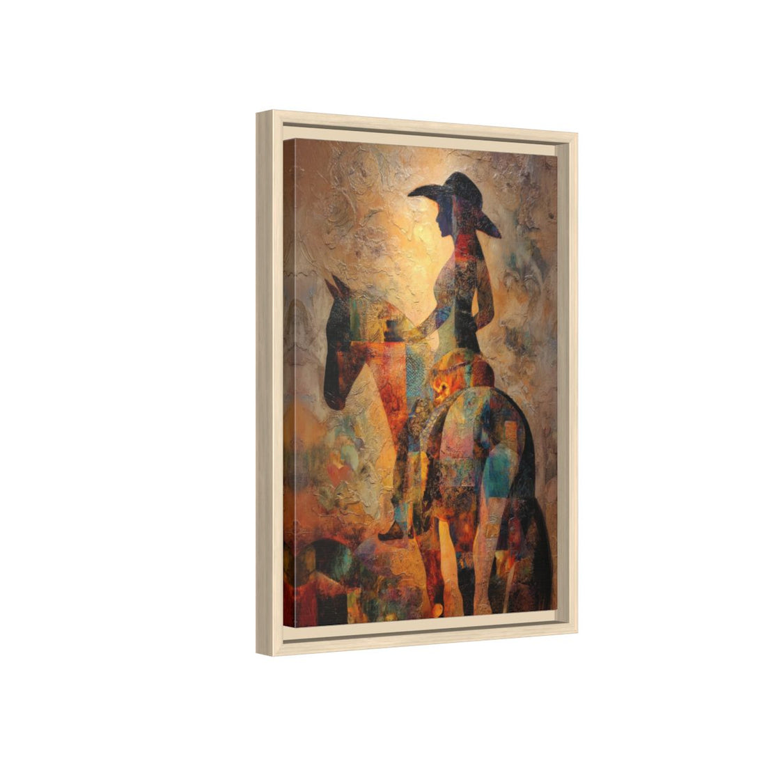 Western Cowgirl Abstract Canvas Art – natural wood framed canvas