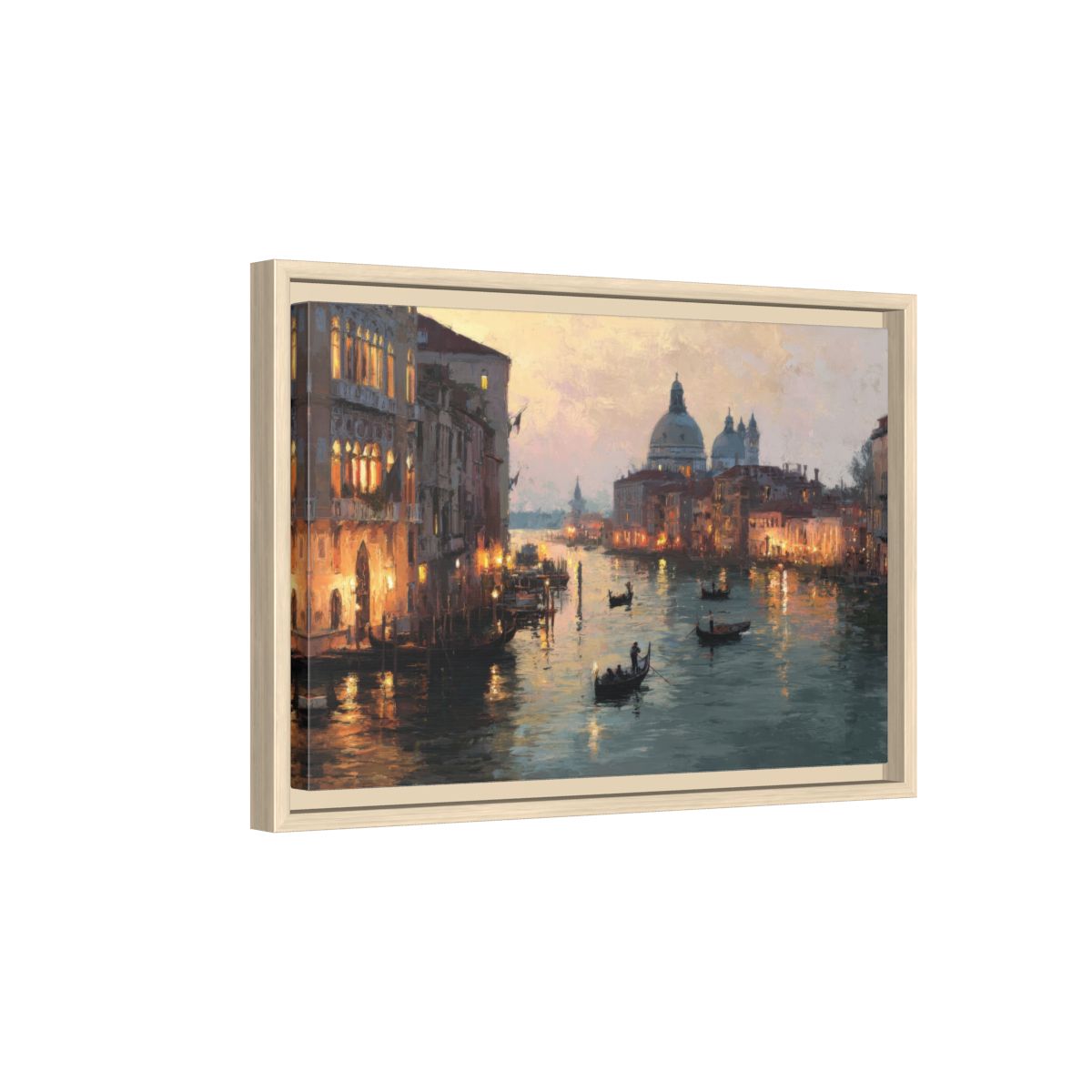 Venice Canal Dusk Wall Art – natural wood framed canvas