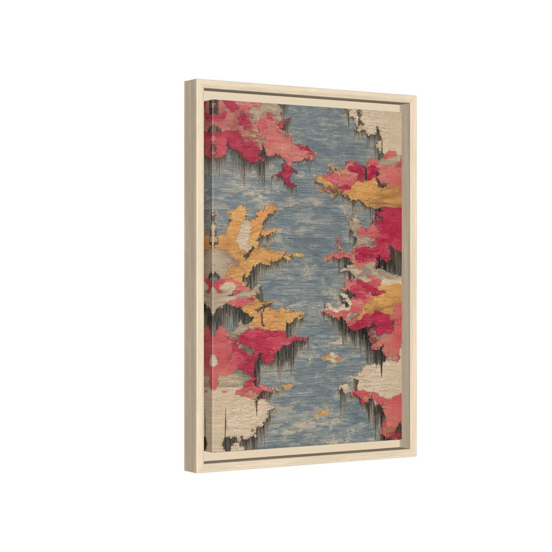 Abstract Textile Canvas Wall Art – natural wood framed canvas