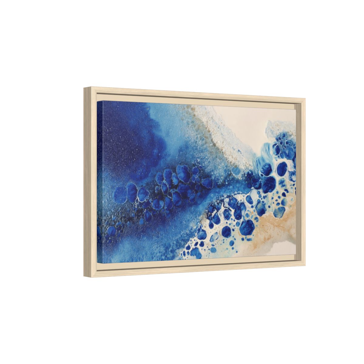 Abstract Blue Canvas Wall Art – natural wood framed canvas