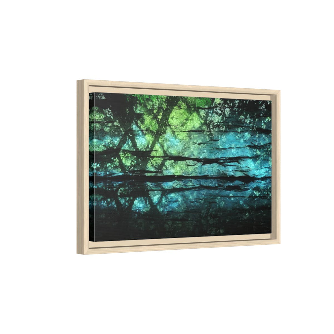 Illuminated Cave Wall Art – natural wood framed canvas
