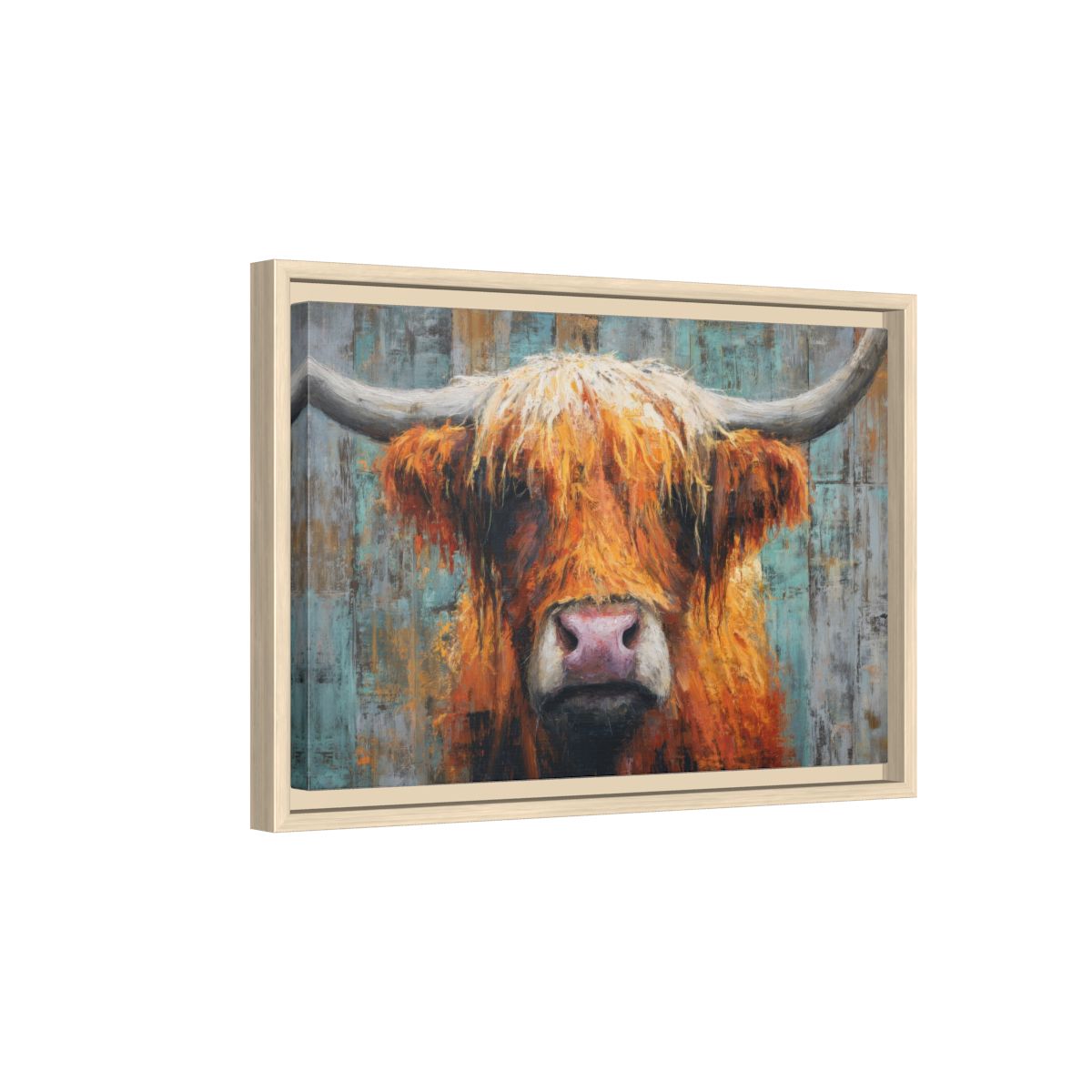 Highland Cow Wall Art – natural wood framed canvas
