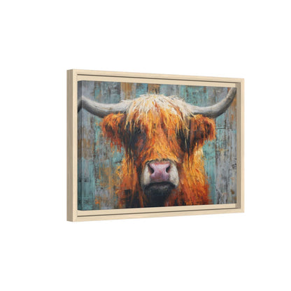 Highland Cow Wall Art – natural wood framed canvas