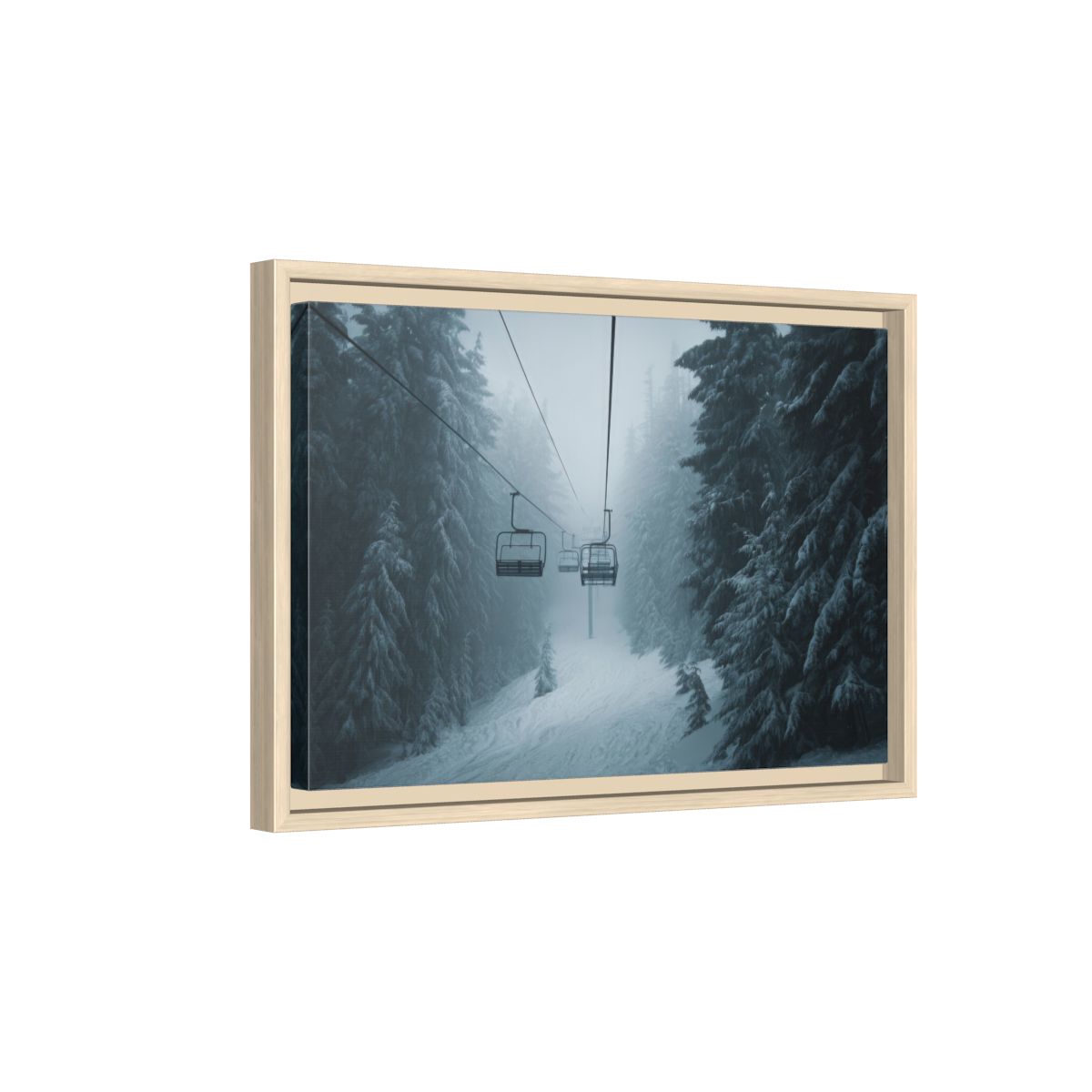 Winter Ski Lift Canvas Wall Art – natural wood framed canvas