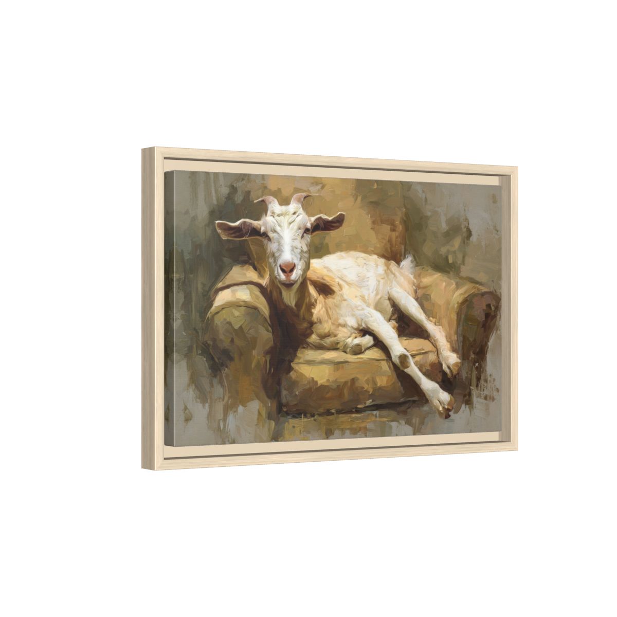 Goat Canvas Wall Art – natural wood framed canvas