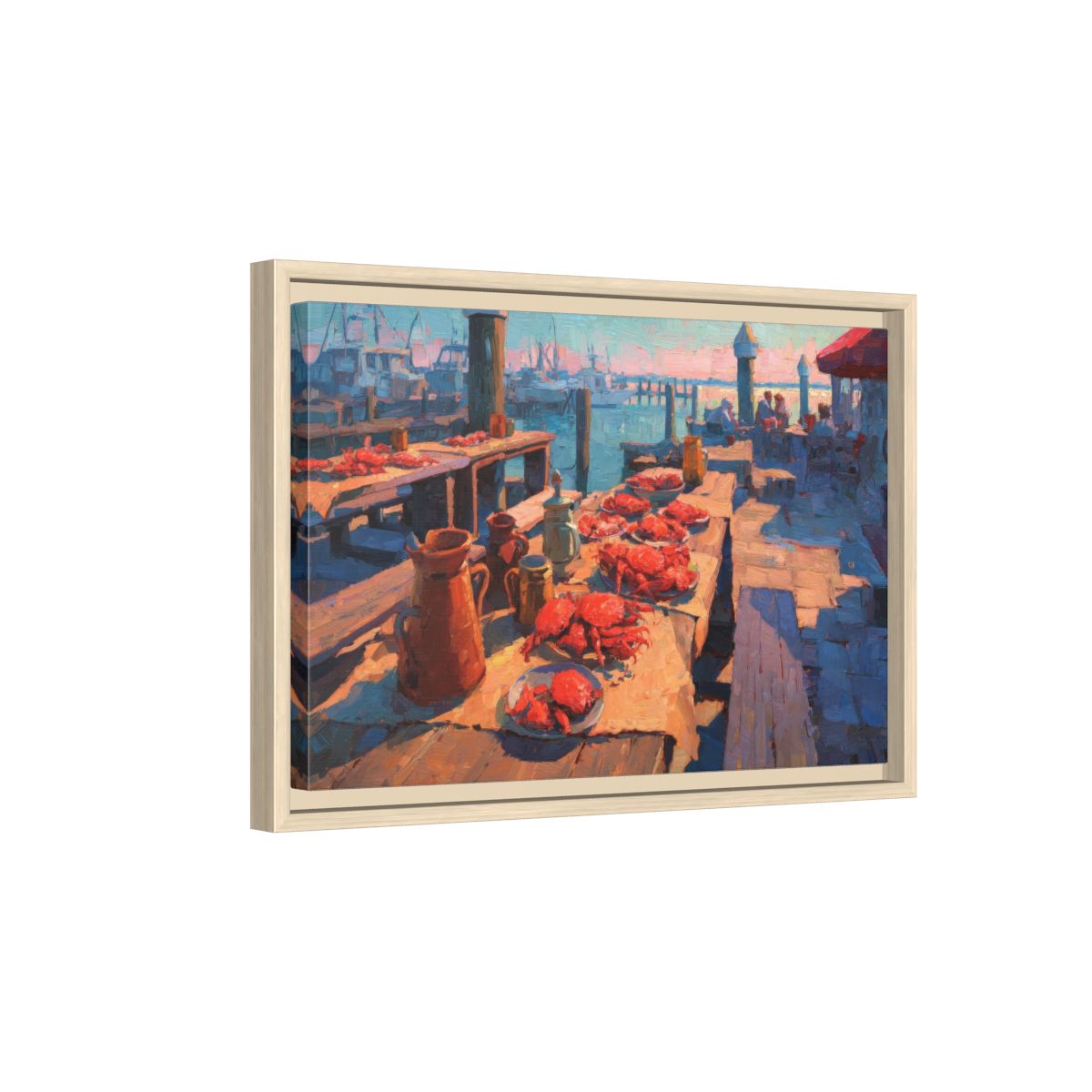 Chesapeake Bay Crab Feast Canvas Art – natural wood framed canvas