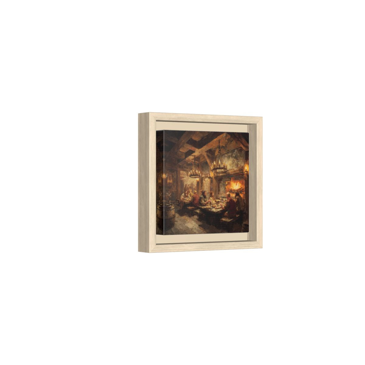 Medieval Tavern Canvas Print – natural wood framed canvas