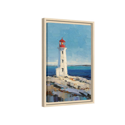 Peggy's Point Lighthouse Canvas Wall Art – natural wood framed canvas