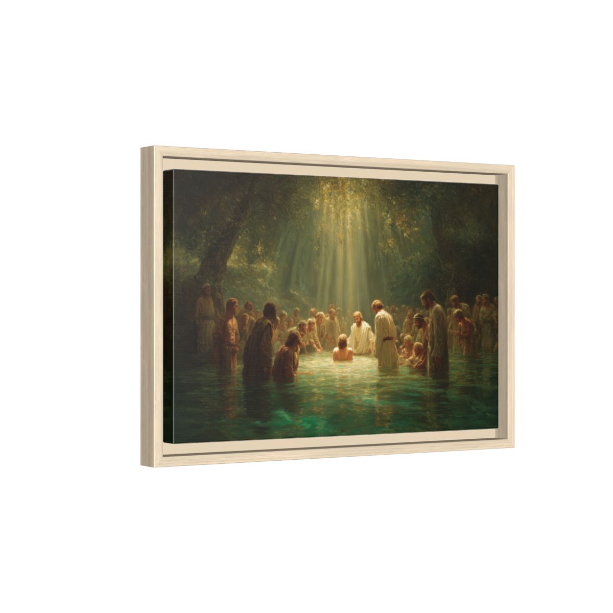 Baptism of Jesus Canvas Wall Art – natural wood framed canvas