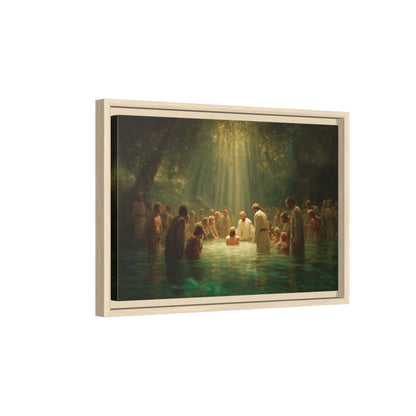 Baptism of Jesus Canvas Wall Art – natural wood framed canvas