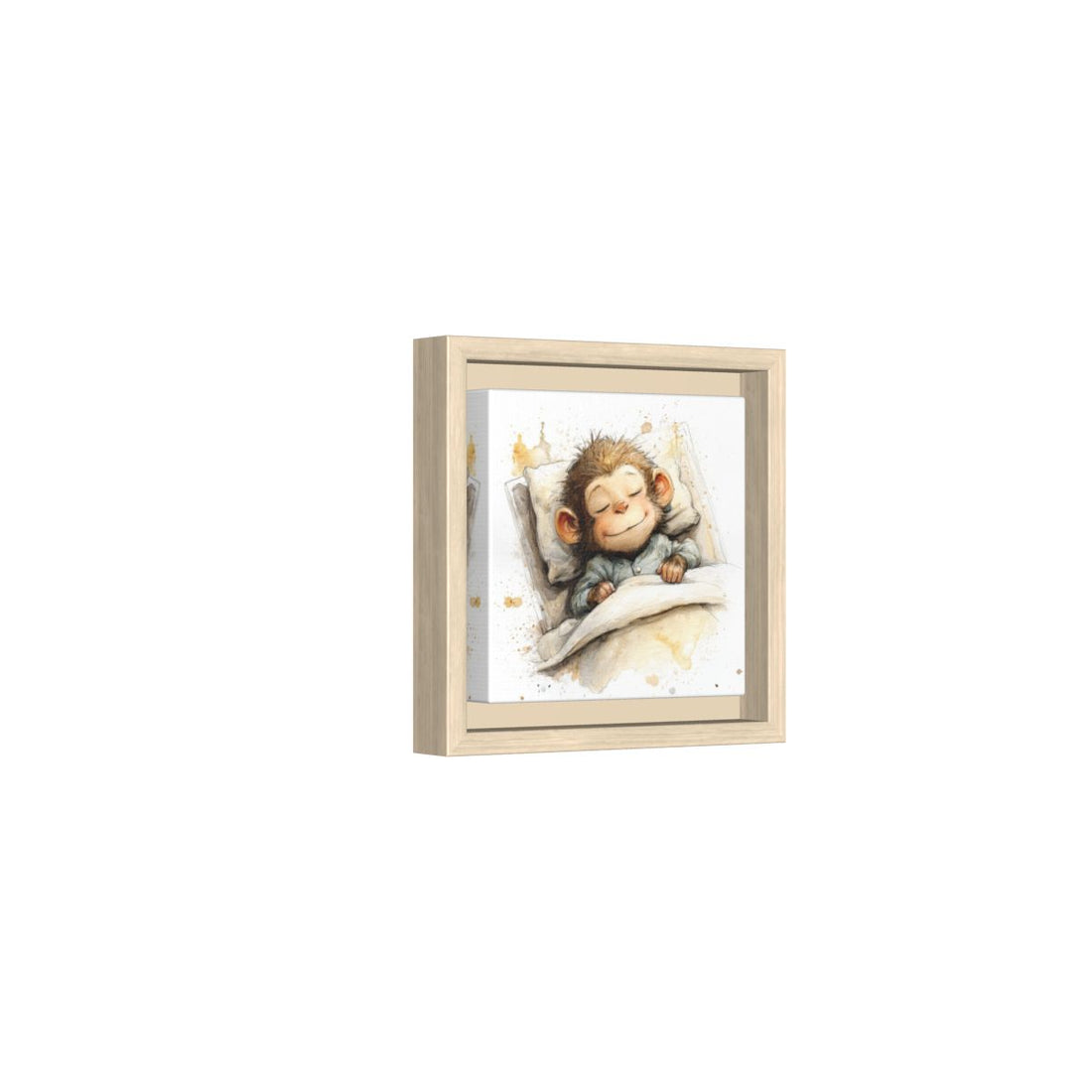 Sleeping Monkey Watercolor Print – natural wood framed canvas