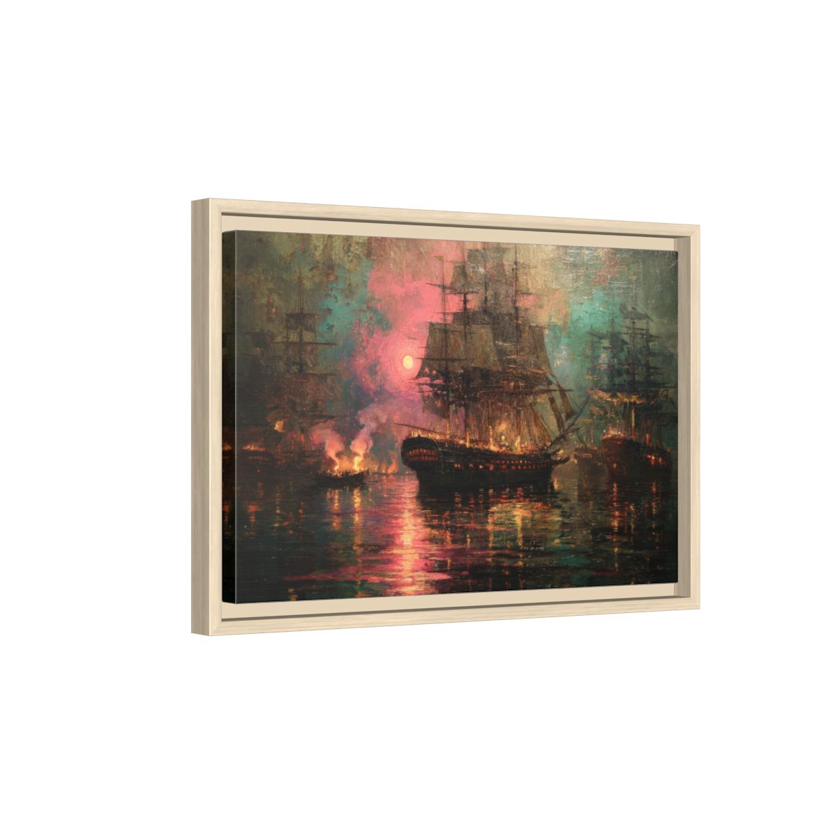 Naval Battle Canvas Print – natural wood framed canvas