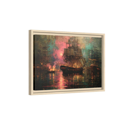 Naval Battle Canvas Print – natural wood framed canvas