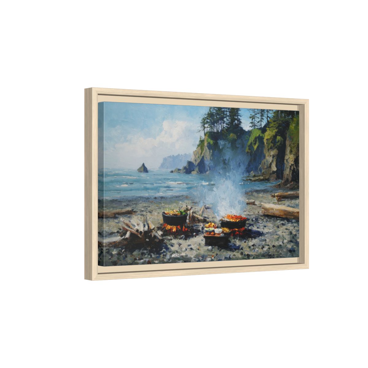 Coastal Impressionist Canvas Art – natural wood framed canvas