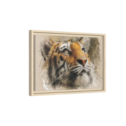 Tiger Portrait Canvas Wall Art – natural wood framed canvas