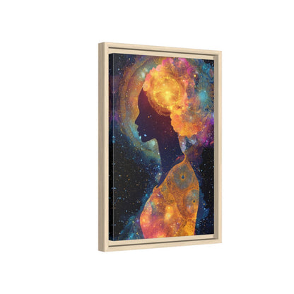 Cosmic Goddess Silhouette Art – natural wood framed canvas