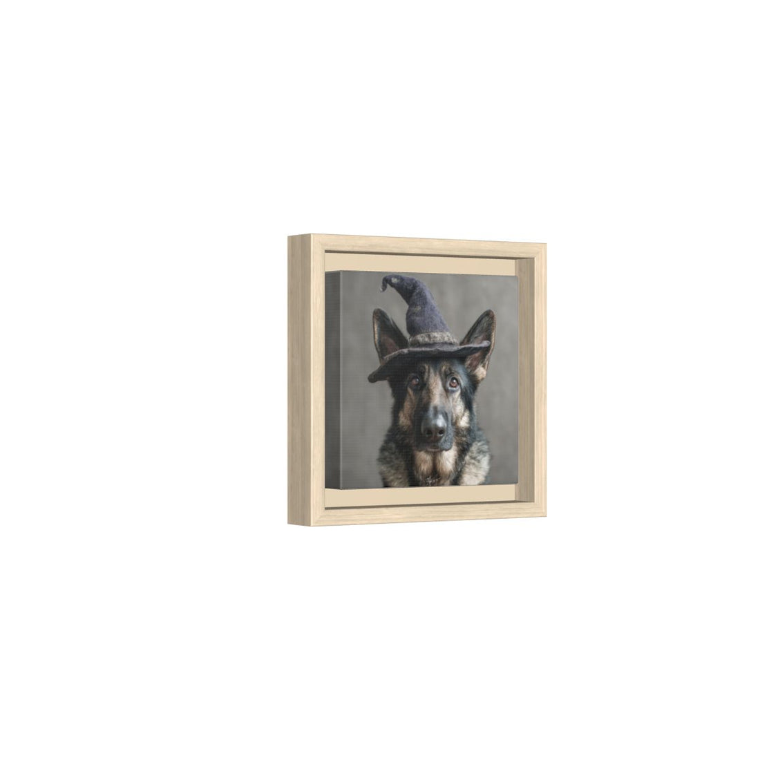 German Shepherd Dog Wizard Hat Canvas Wall Art Print – natural wood framed canvas