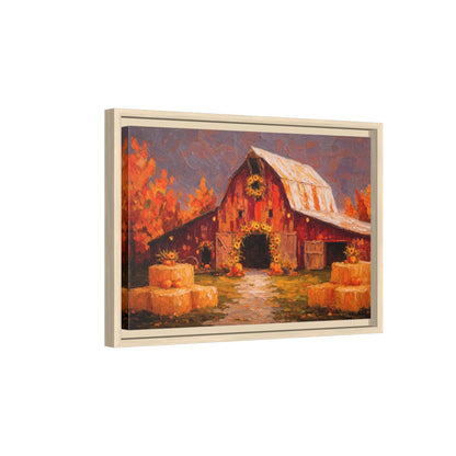 Autumn Barn Wedding Canvas Print – natural wood framed canvas
