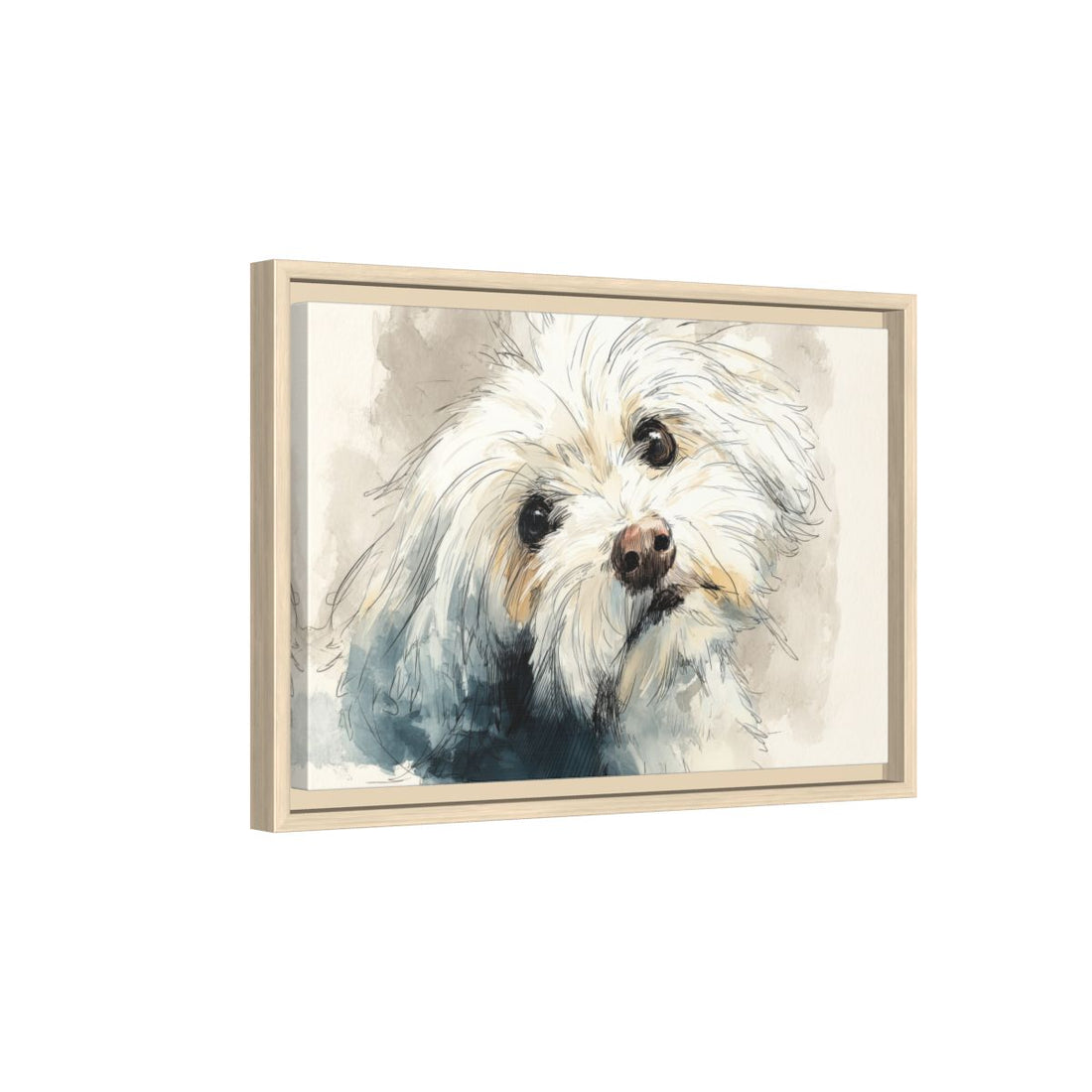 Maltese Dog Portrait Canvas Print – natural wood framed canvas