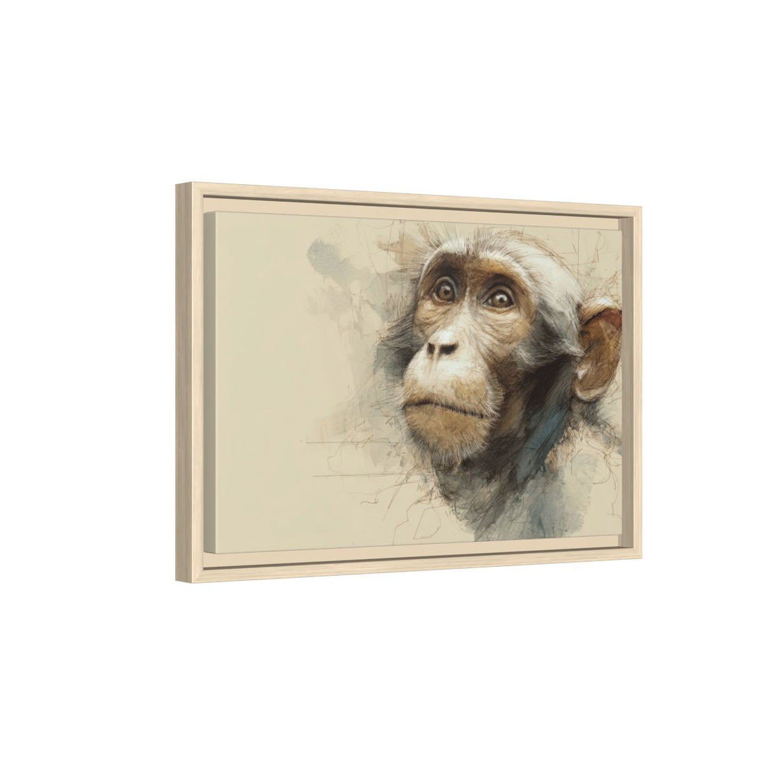 Monkey Portrait Canvas Print – natural wood framed canvas