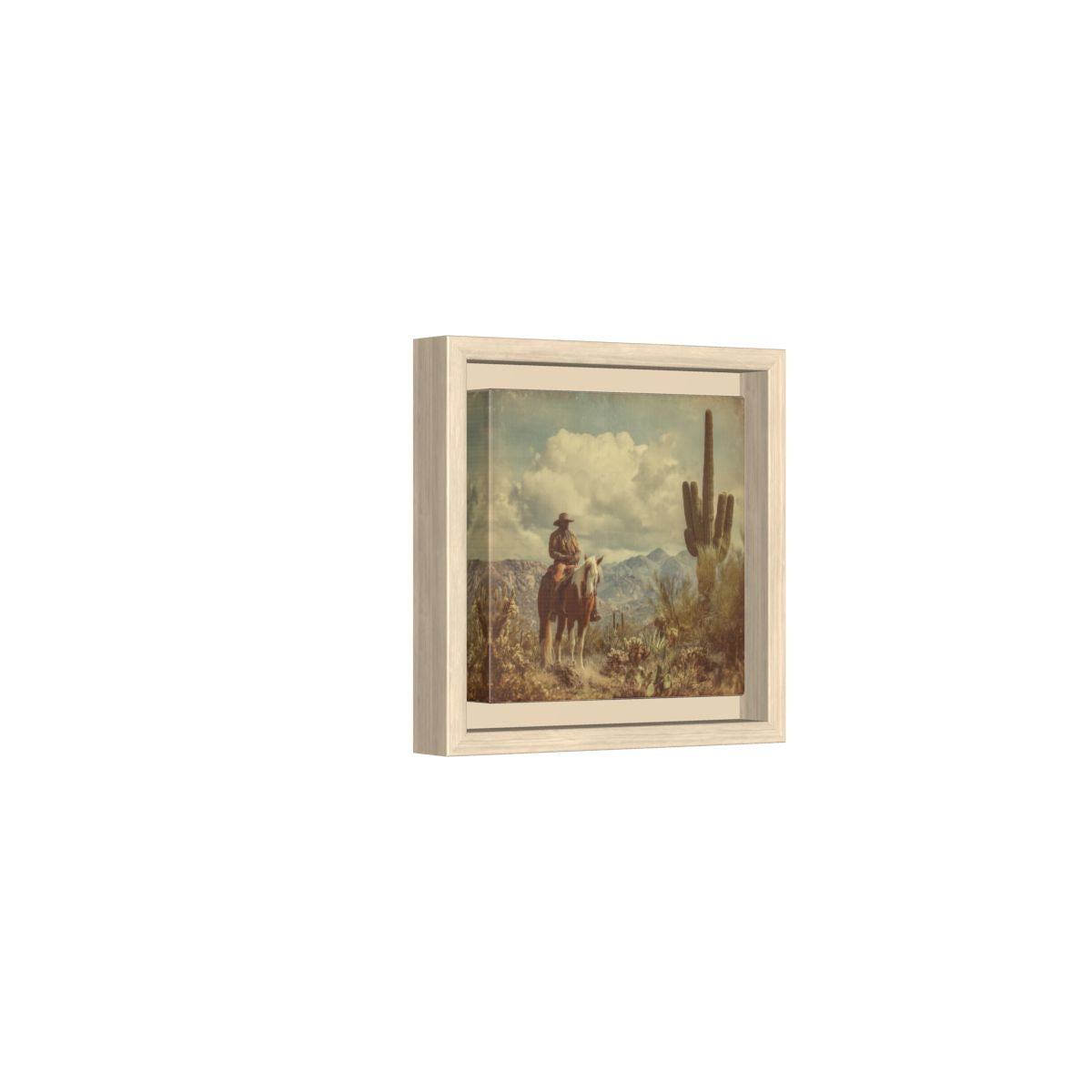 Western Cowboy Desert Canvas Wall Art – natural wood framed canvas