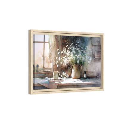 Rustic Watercolor Still Life Wall Art – natural wood framed canvas