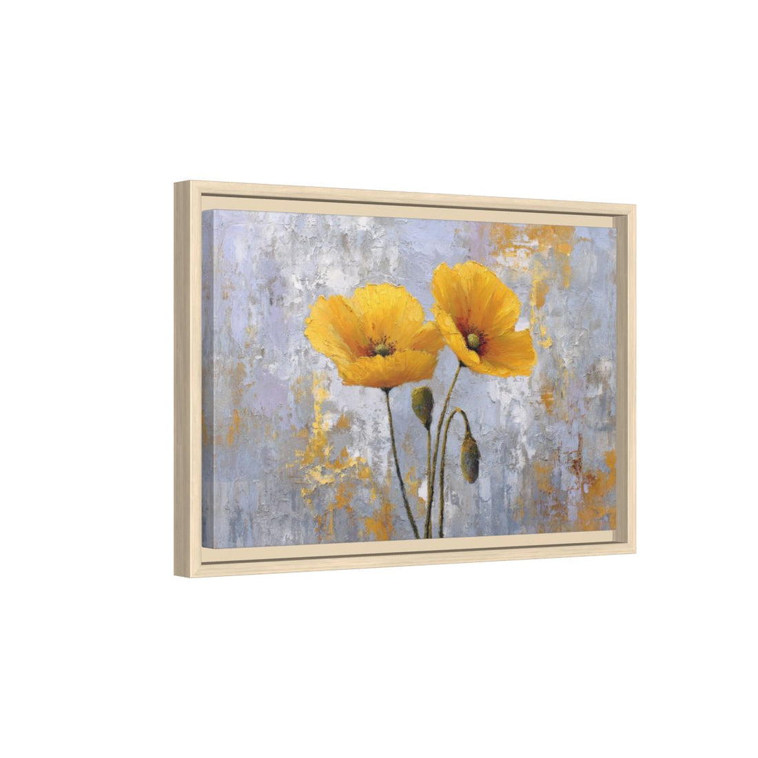 Yellow Poppy Canvas Wall Art – natural wood framed canvas