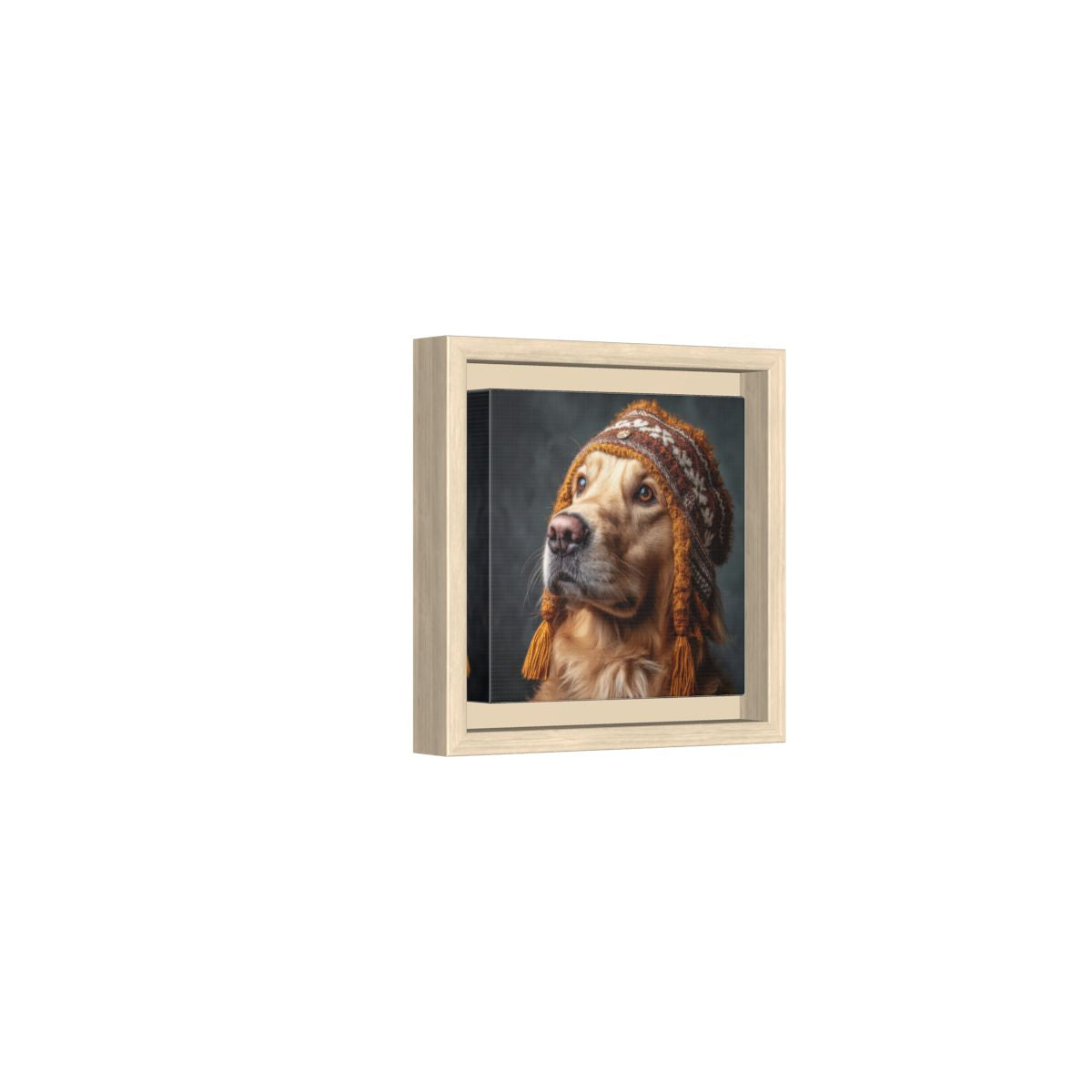 Golden Retriever German Hat Canvas Print – natural wood framed canvas