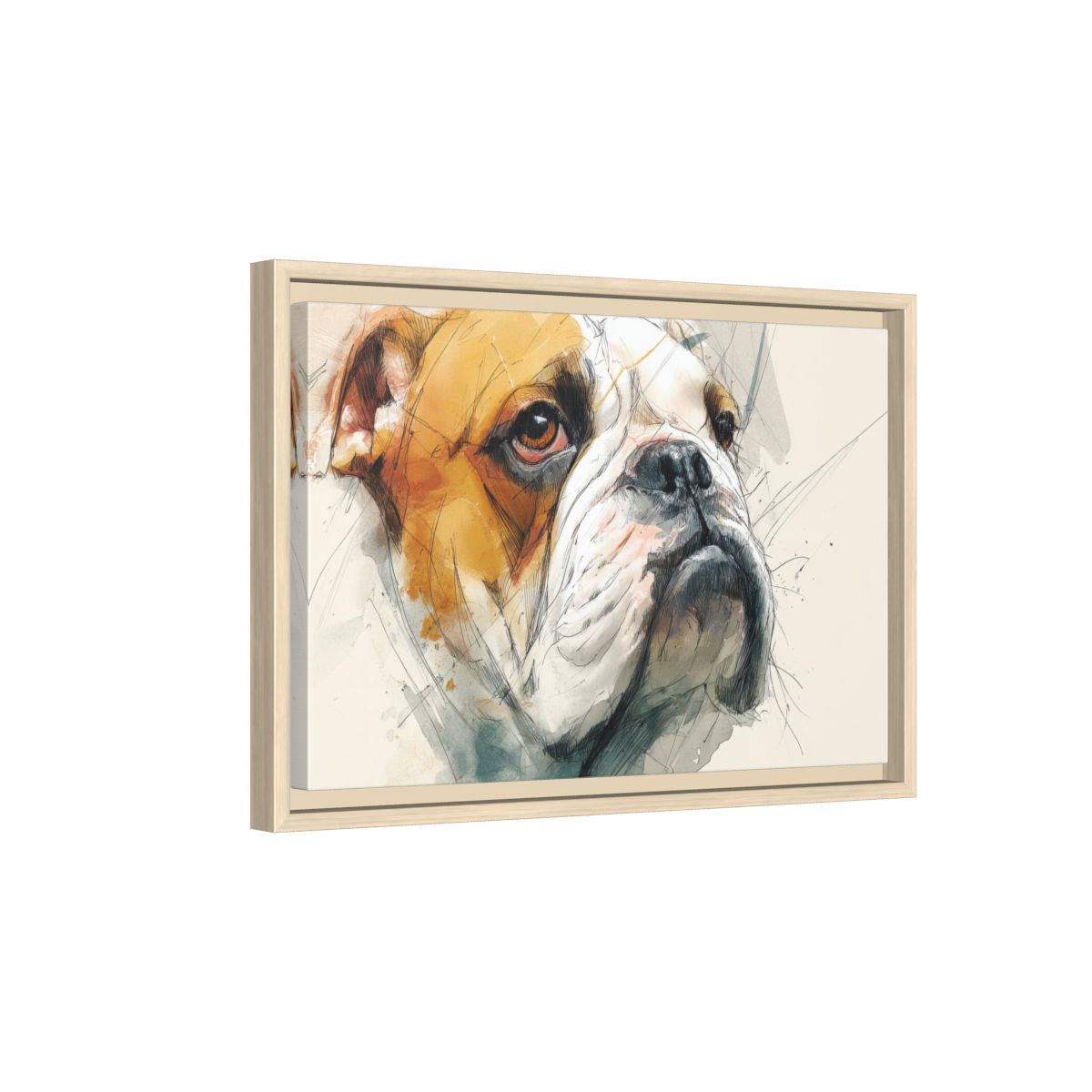 Bulldog Portrait Canvas Wall Art – natural wood framed canvas