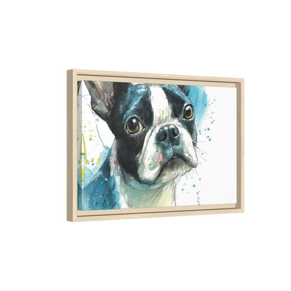 Boston Terrier Watercolor Canvas Art – natural wood framed canvas