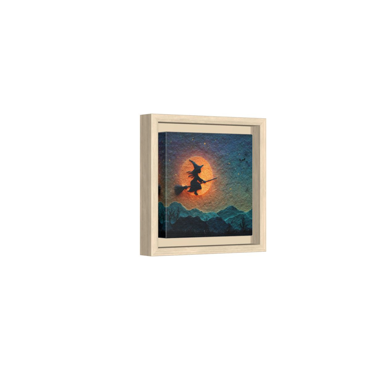 Witch Broomstick Wall Art – natural wood framed canvas