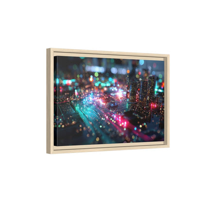 Futuristic Circuit Board City Canvas Print – natural wood framed canvas