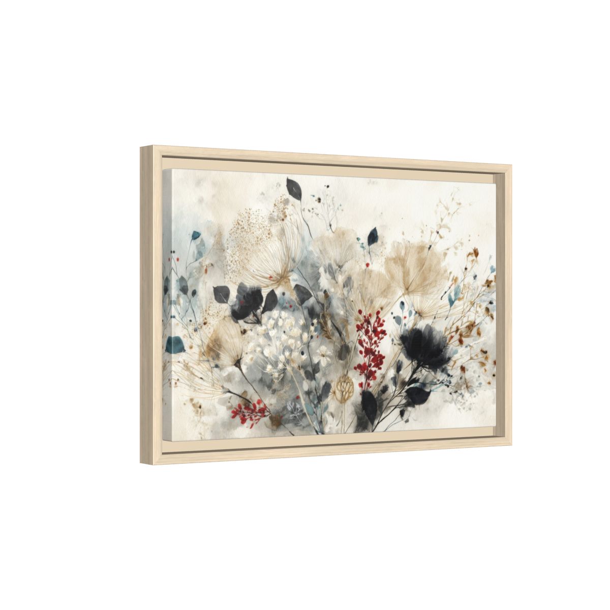 Abstract Floral Wall Art – natural wood framed canvas